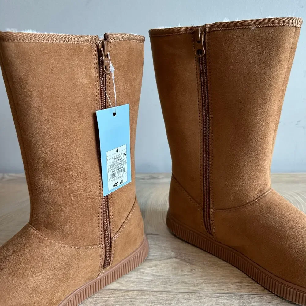 Cat & Jack Target Natalia Tall Shearling Style Boots Cognac 4